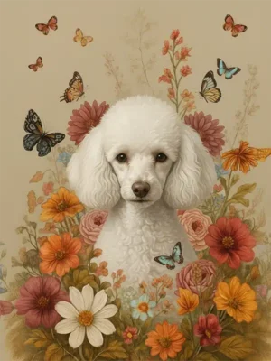 Portrait personnalisé d'un Caniche Power Flower, créé par Mon Animal est Fantastique.