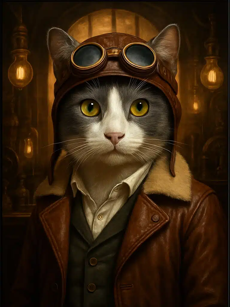 Portrait Chat Gris aviateur, crée par Mon Animal est Fantastique