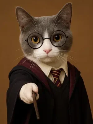 Tableau animal personnalisé, portrait Chat gris Potter, affiche chien, créé par Mon Animal est Fantastique