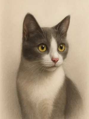 Portrait personnalisé d'un Chat Gris Blanc Pastel, créé par Mon Animal est Fantastique.