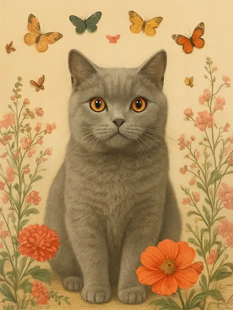 Portrait British Shorthair Power Flower, crée par Mon Animal est Fantastique
