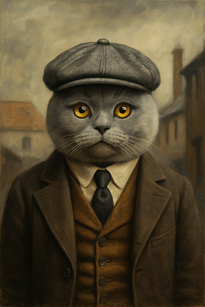 Portrait personnalisé d'un British Shorthair Old School, créé par Mon Animal est Fantastique.