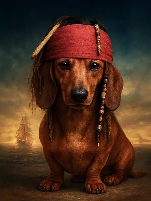 Portrait Teckel Pirate, sur le thème Films crée par Mon Animal est Fantastique