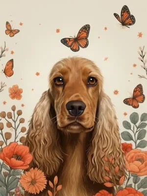 Portrait Cocker fleurs, affiche chien personnalisée, crée par Mon Animal est Fantastique
