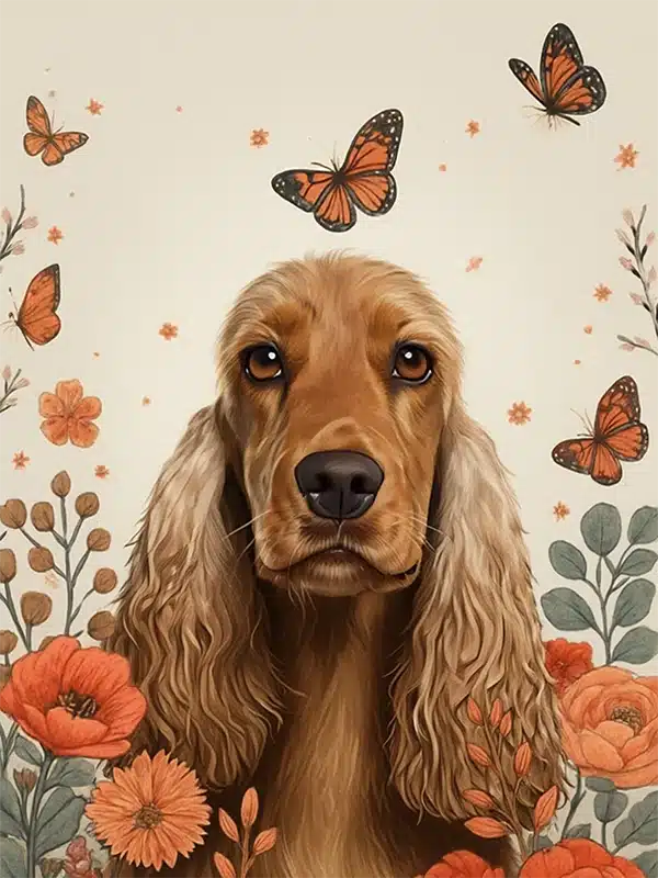 Portrait Cocker fleurs, affiche chien personnalisée, crée par Mon Animal est Fantastique