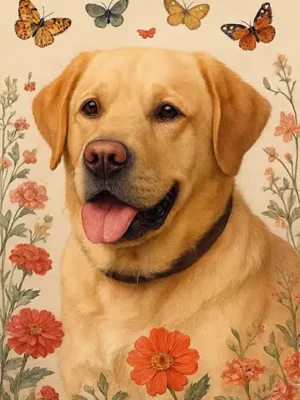 Portrait Labrador Fleurs, personnalisable, créé par Mon Animal est Fantastique