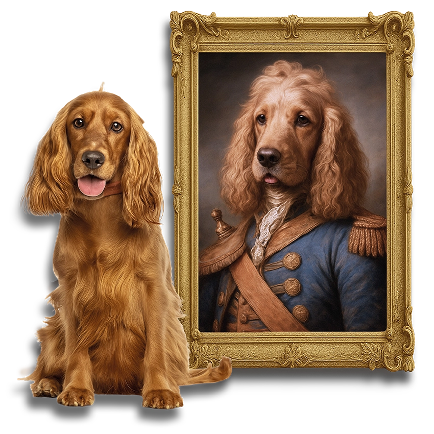 portrait animal personnalisé cocker devant son cadre - Mon Animal est Fantastique