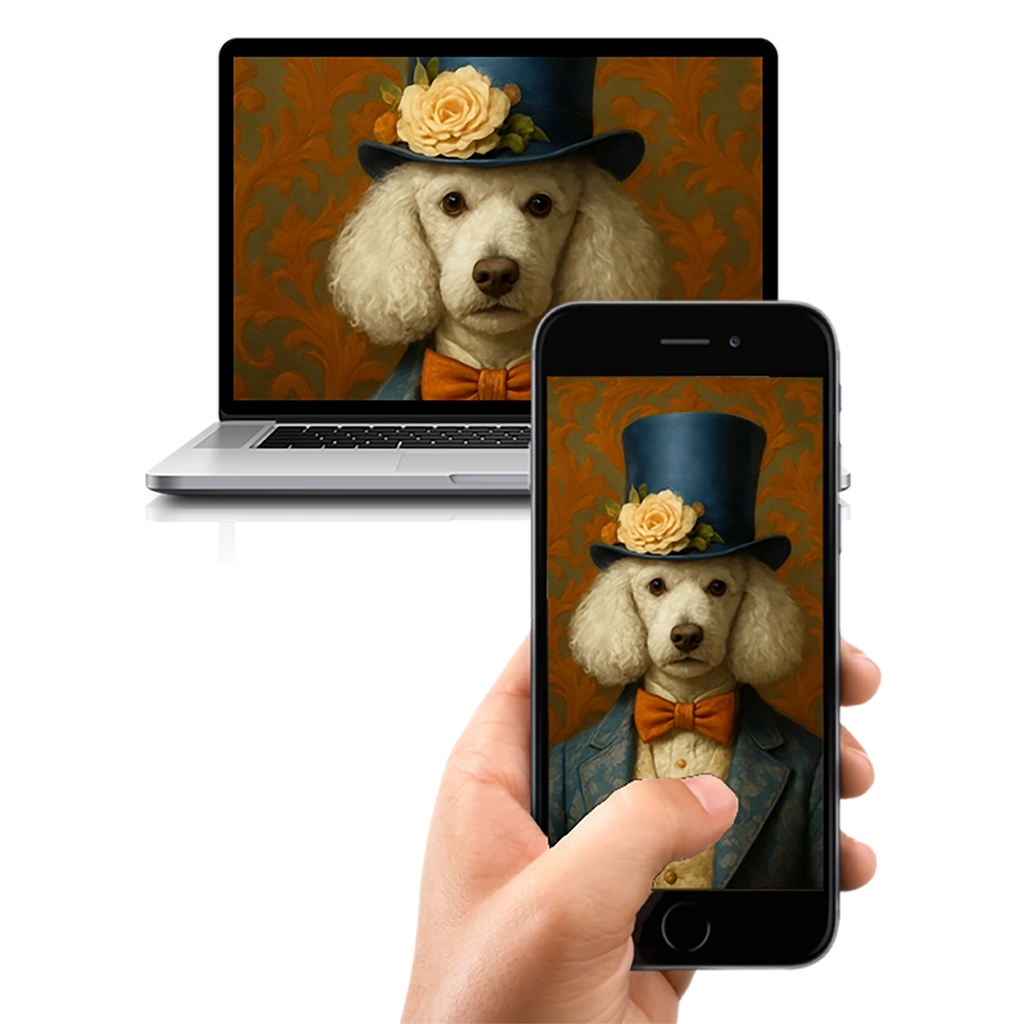 Portrait personnalisé d'un Caniche Aristocrate sur numérique, créé par Mon Animal est Fantastique