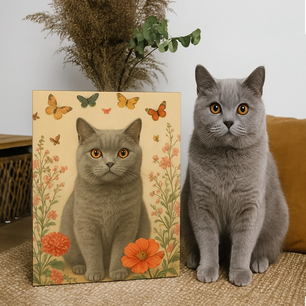 Portrait British Shorthair Fleurs personnalisable, créé par Mon Animal est Fantastique