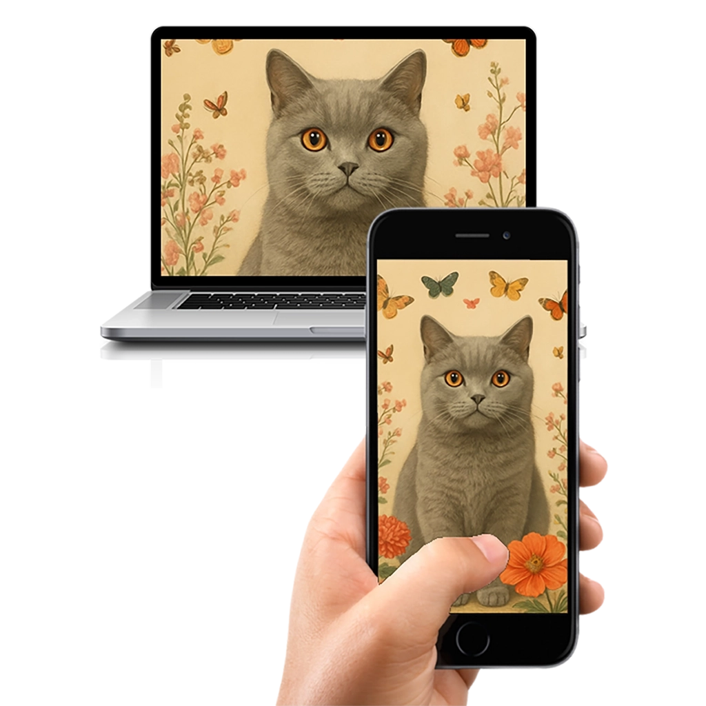 Portrait British Shorthair Fleurs personnalisable Numérique, créé par Mon Animal est Fantastique