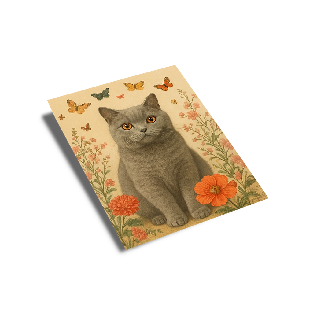 Portrait British Shorthair Fleurs personnalisable Poster, créé par Mon Animal est Fantastique