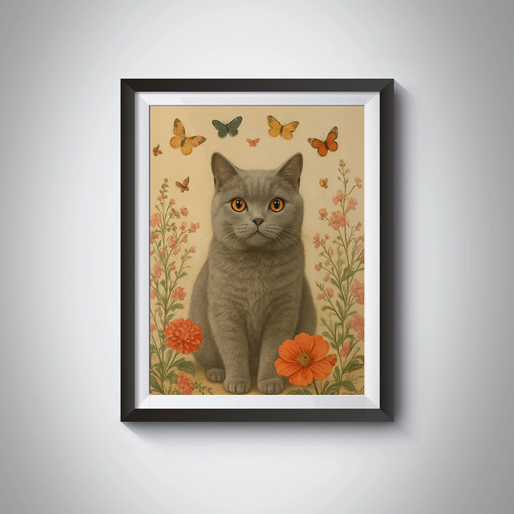 Portrait British Shorthair Fleurs personnalisable Tableau, créé par Mon Animal est Fantastique