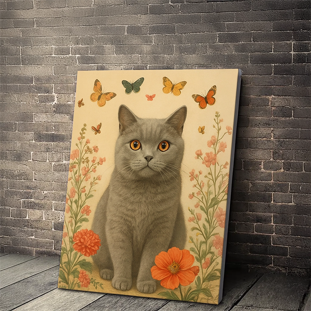 Portrait British Shorthair Fleurs personnalisable Toile, créé par Mon Animal est Fantastique