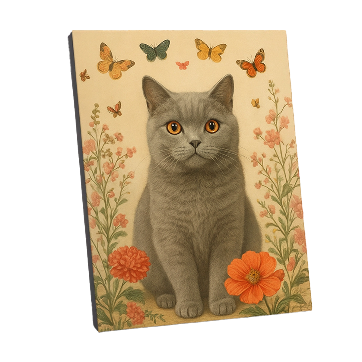 Portrait British Shorthair Fleurs personnalisable Toile, créé par Mon Animal est Fantastique