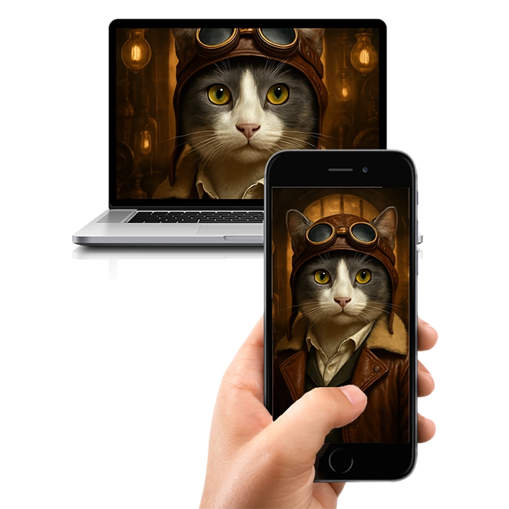 Portrait Chat Gris Aviateur personnalisable numérique, créé par Mon Animal est Fantastique