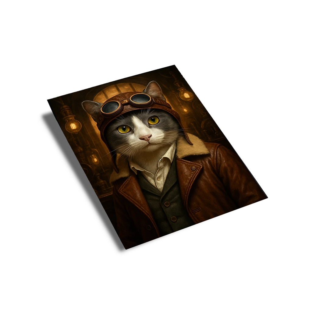 Portrait Chat Gris Aviateur personnalisable poster, créé par Mon Animal est Fantastique