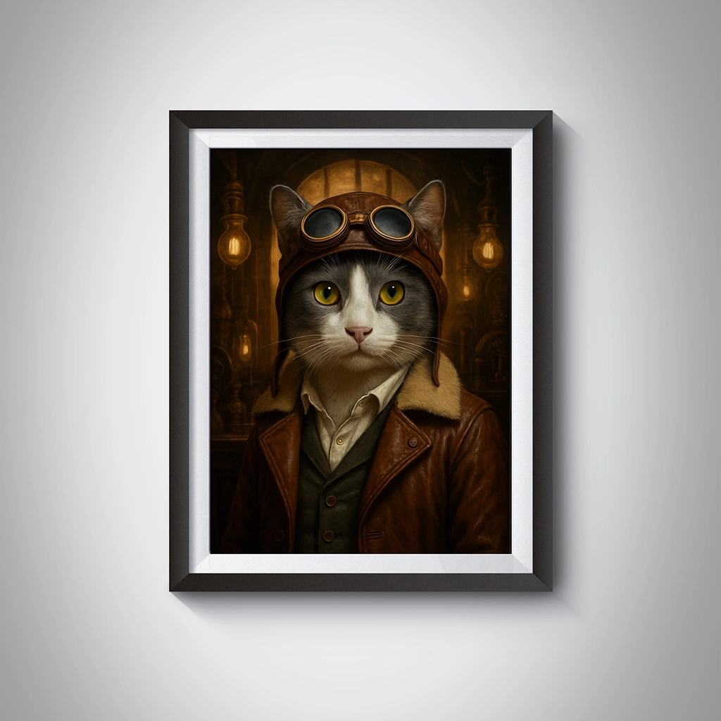 Portrait Chat Gris Aviateur personnalisable tableau, créé par Mon Animal est Fantastique