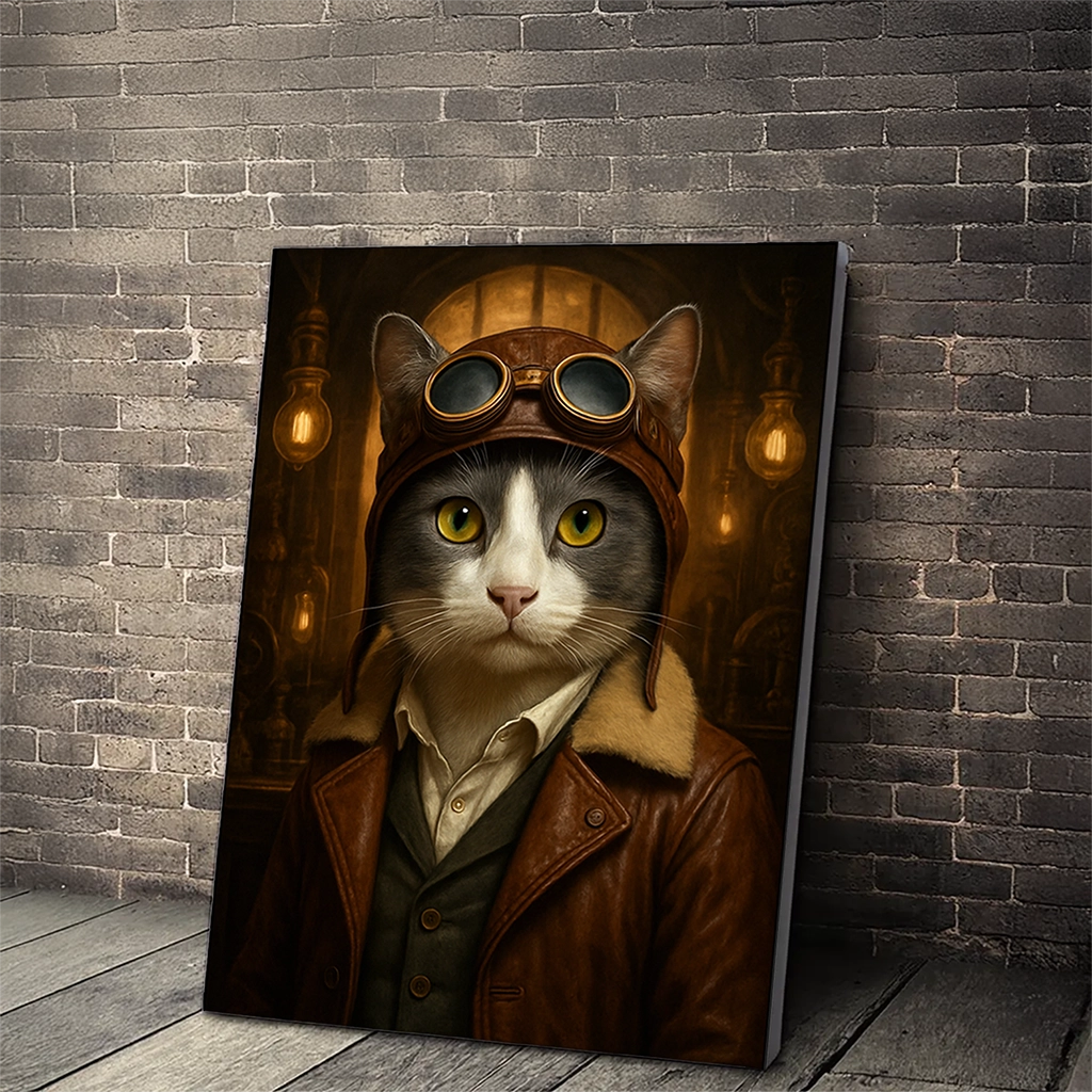 Portrait Chat Gris Aviateur personnalisable toile, créé par Mon Animal est Fantastique