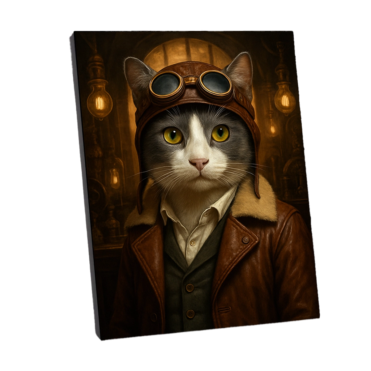 Portrait Chat Gris Aviateur personnalisable toile, créé par Mon Animal est Fantastique