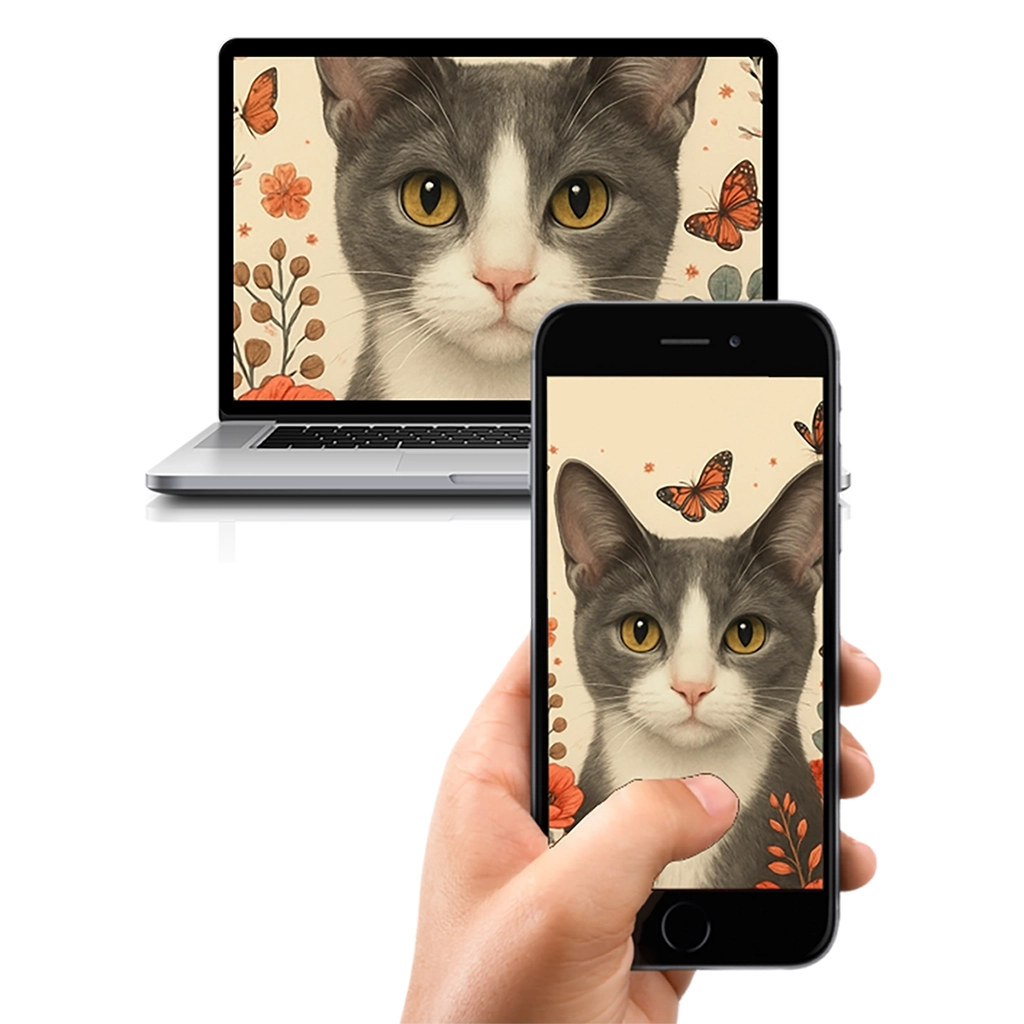 Portrait Chat Gris Fleurs personnalisable numérique, créé par Mon Animal est Fantastique