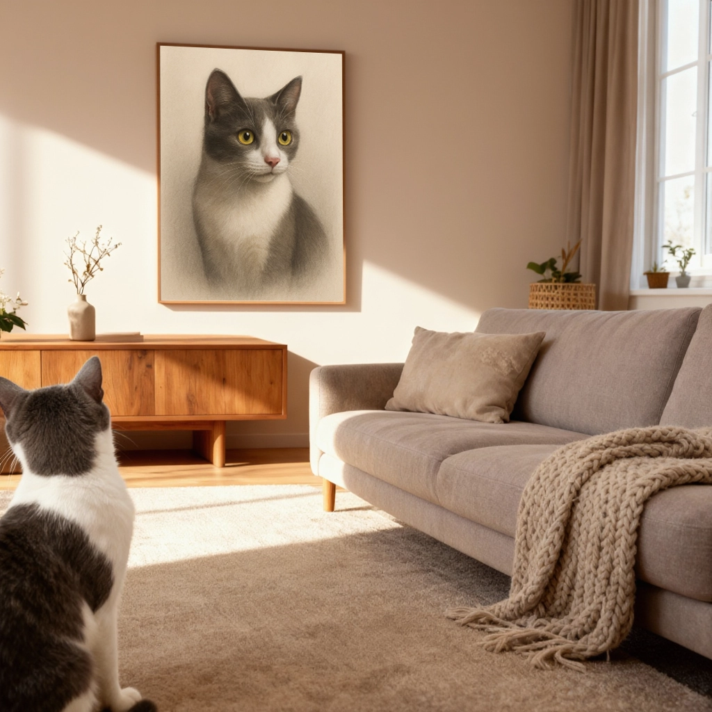 Portrait Chat Gris Pastel personnalisable, créé par Mon Animal est Fantastique