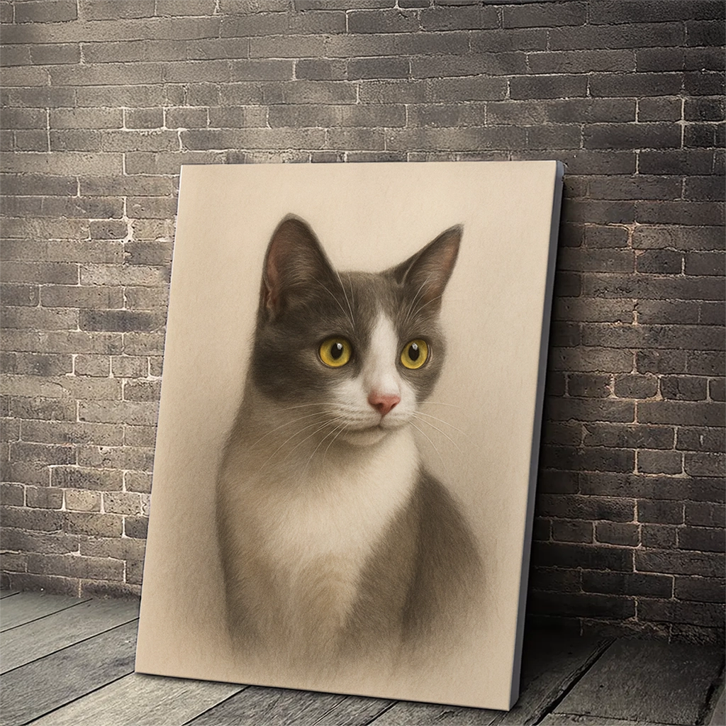 Portrait Chat Gris Pastel personnalisable toile, créé par Mon Animal est Fantastique