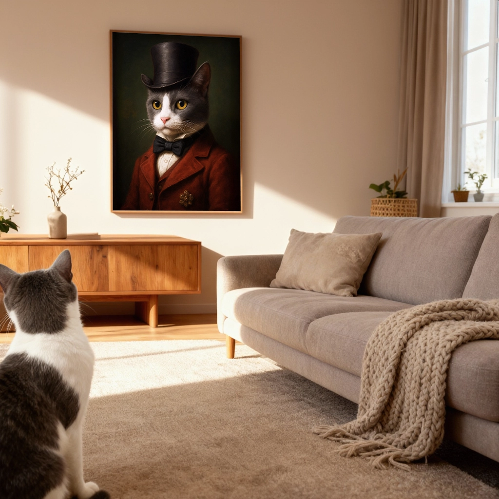 Portrait Chat Gris Victorien personnalisable, créé par Mon Animal est Fantastique