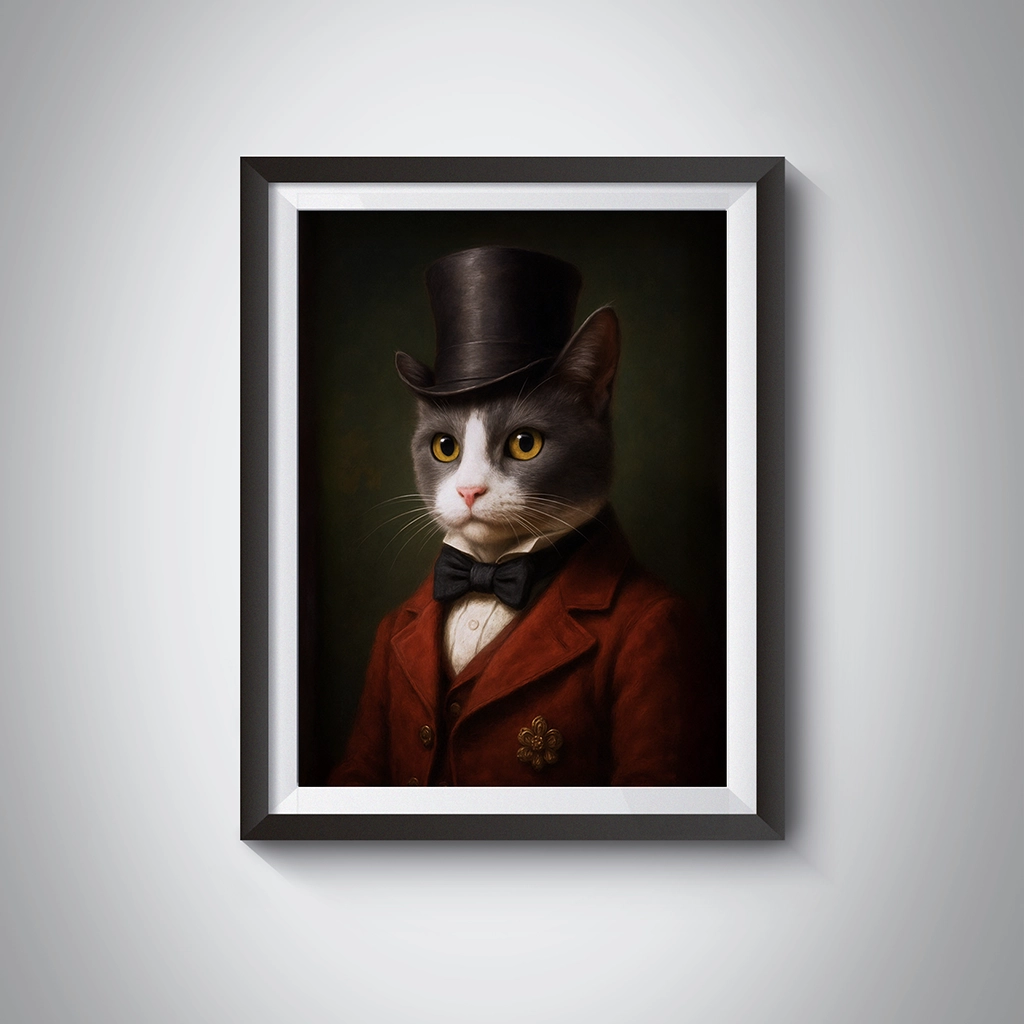 Portrait Chat Gris Victorien personnalisable tableau, créé par Mon Animal est Fantastique