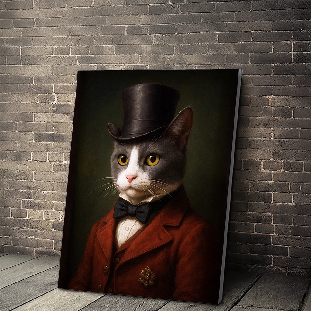 Portrait Chat Gris Victorien personnalisable toile, créé par Mon Animal est Fantastique