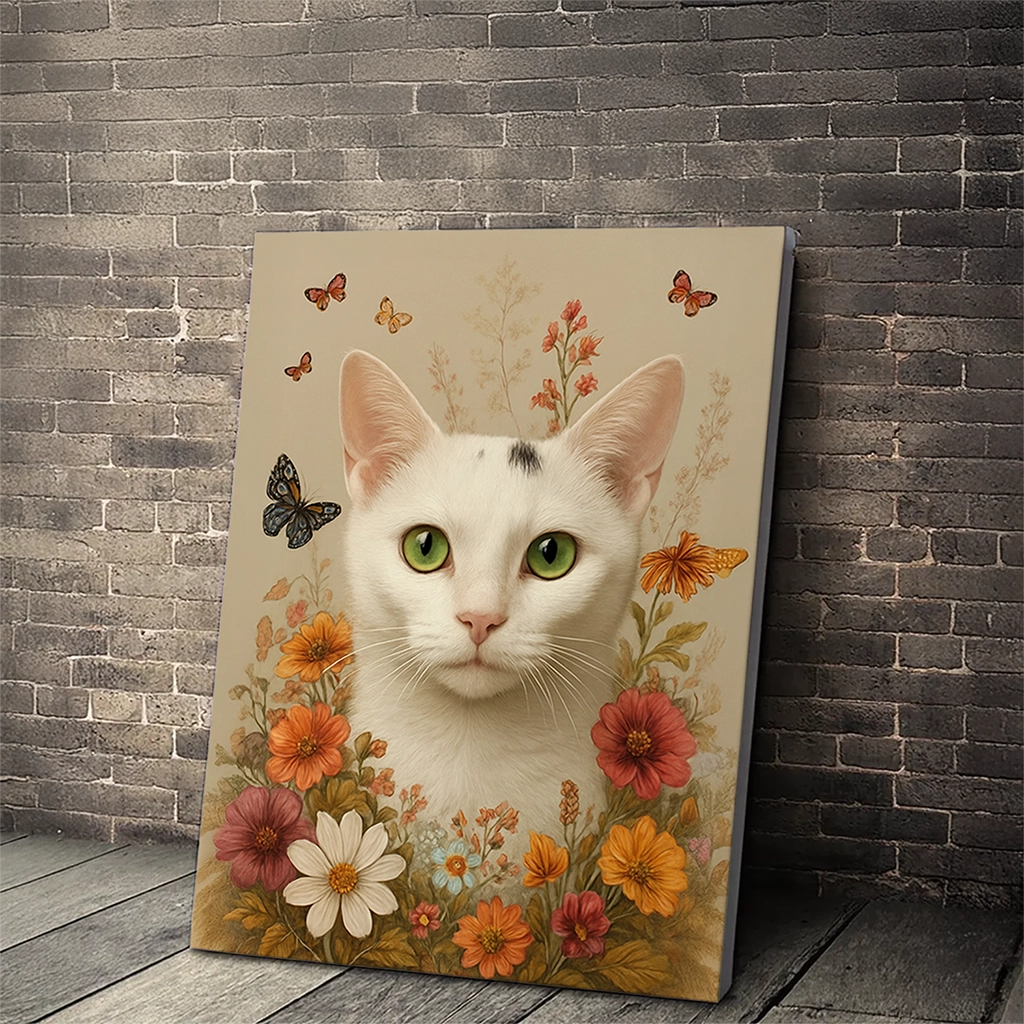 Portrait Chat Fleurs personnalisable Toile Tendue, créé par Mon Animal est Fantastique