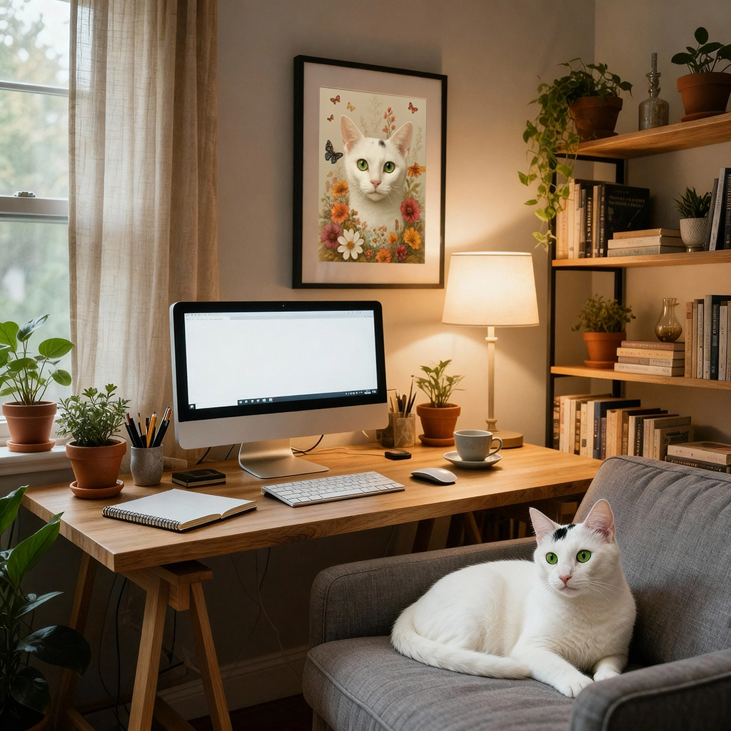 Portrait Chat Fleurs personnalisable, créé par Mon Animal est Fantastique