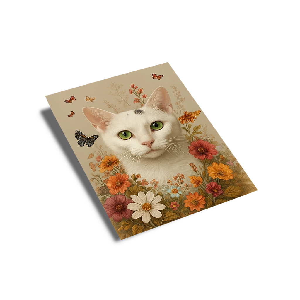 Portrait Chat Fleurs personnalisable Poster Papier, créé par Mon Animal est Fantastique