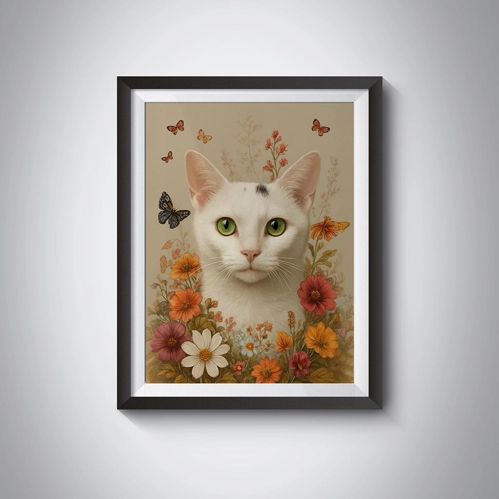 Portrait Chat Fleurs personnalisable Tableau, créé par Mon Animal est Fantastique