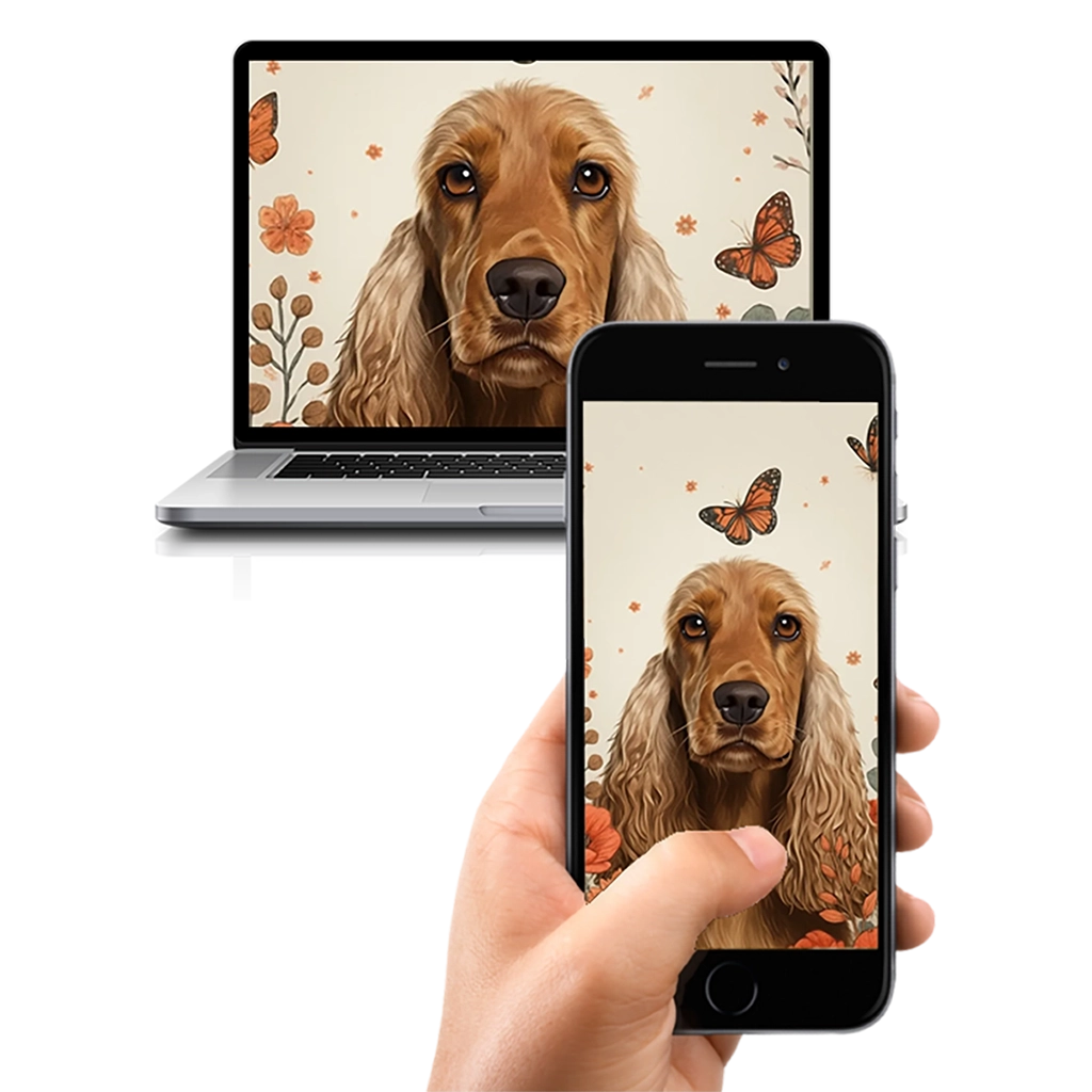 Portrait Cocker Fleurs personnalisable numérique, créé par Mon Animal est Fantastique