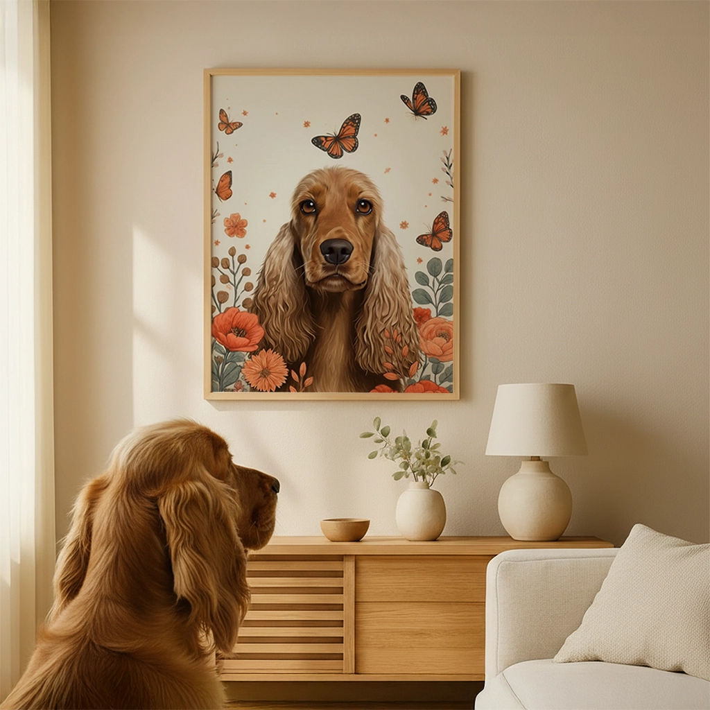 Portrait Cocker Fleurs personnalisable, créé par Mon Animal est Fantastique