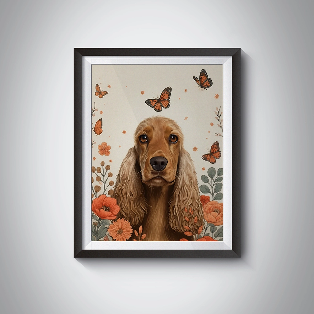 Portrait Cocker Fleurs personnalisable Tableau, créé par Mon Animal est Fantastique