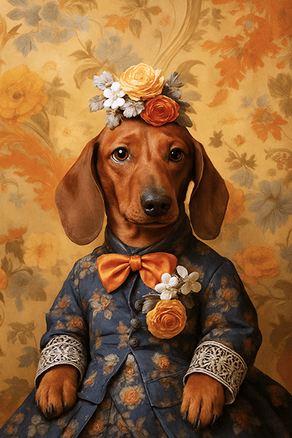 Portrait personnalisé d'un Teckel Victorien créé par Mon Animal est Fantastique.